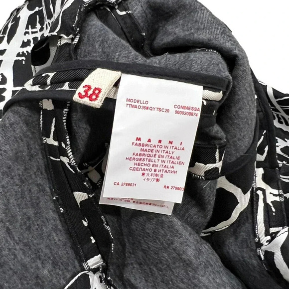 Marni Black Abstract Print Plunge Neckline Silk Blend Blouse XS - Picture 4 of 5